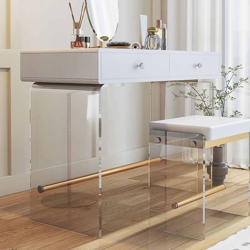 2 Drawers Clear Acrylic Makeup Table Contemporary 17.72" D Vanity Set with Stool & Mirror