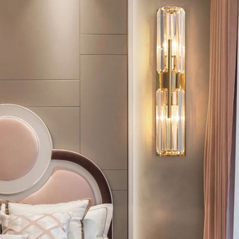 Cylinder Shape Crystal Wall Light Modern Style 2-Lights Wall Mount Lighting in Gold