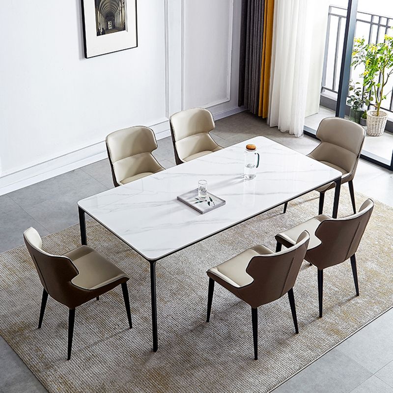 Rectangle Industrial Dining Table Sintered Stone Fixed Table with 4 Legs