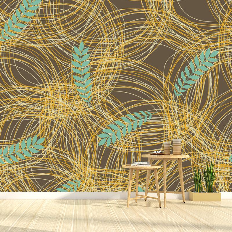 Circles and Olive Branch Murals Yellow-Blue Modern Art Wall Decoration for Home Gallery