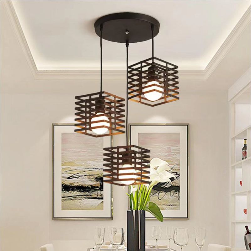 Simple Cage Hanging Island Light Industrial Hanging Lighting Fixture for Dining Room