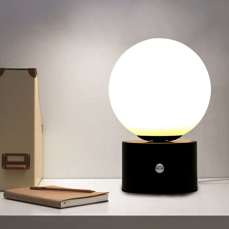 Modern Style Geometry Night Table Lamp White Glass One Light Table Light in Black