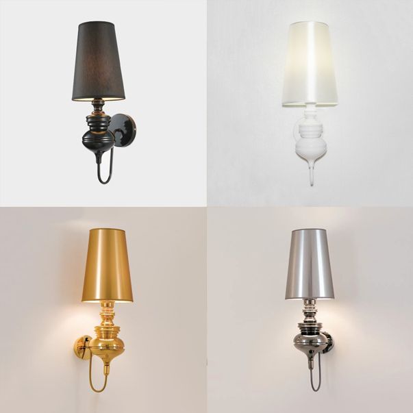 Tapered Wall Sconce Lighting Contemporary Fabric White/Black/Silver LED Sconce Light, 6"/8"/10" Dia