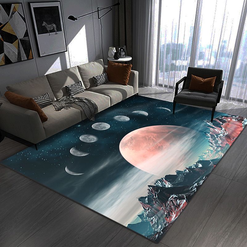 Modern Spacecraft Pattern Rug Polyester Carpet Non-Slip Backing Area Rug for Living Room