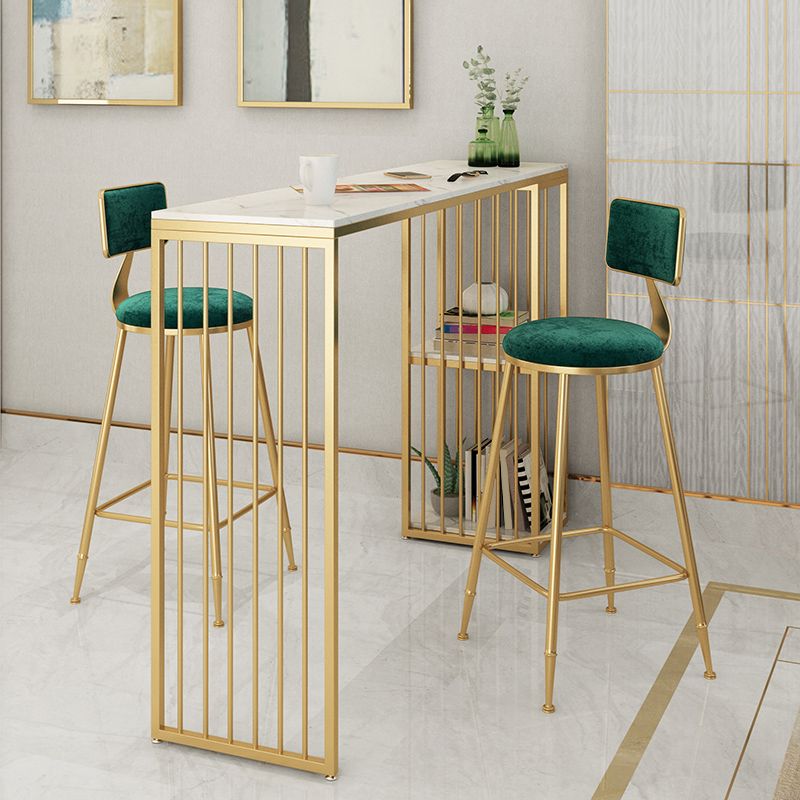 1/3 Pieces Glam Iron Bistro Set Rectangle White Faux Marble Top Bar Table Set with Shelf