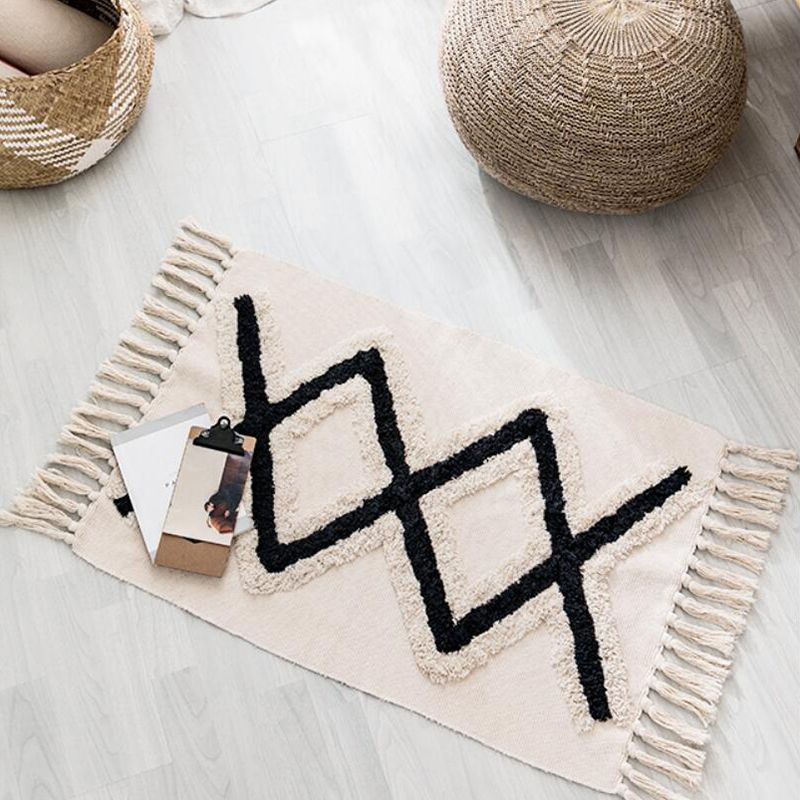 Bohemian Cotton Blend Area Carpet Tribal Print Indoor Rug Fringe Area Rug for Home Decor