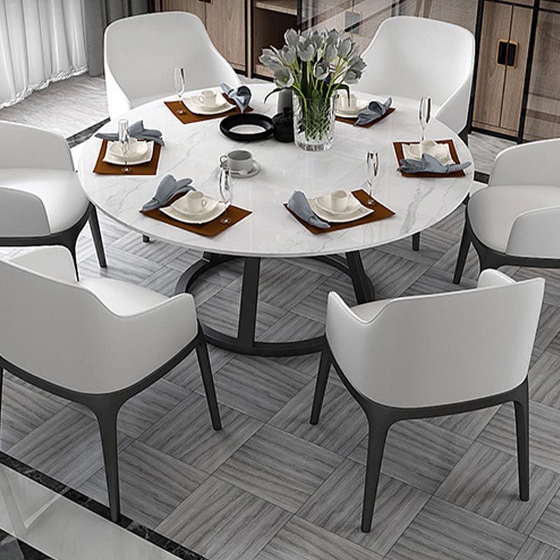 Round Marble Top Dining Table in White Traditional Luxury Dining Table