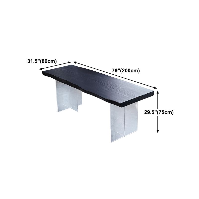 Black Modern Double Pedestal Table Rectangle Pine Solid Wood Top Dining table