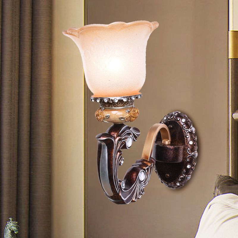 Applique murale marron à 1/2 têtes, Style rétro, verre rose et blanc, luminaire mural en forme de fleur