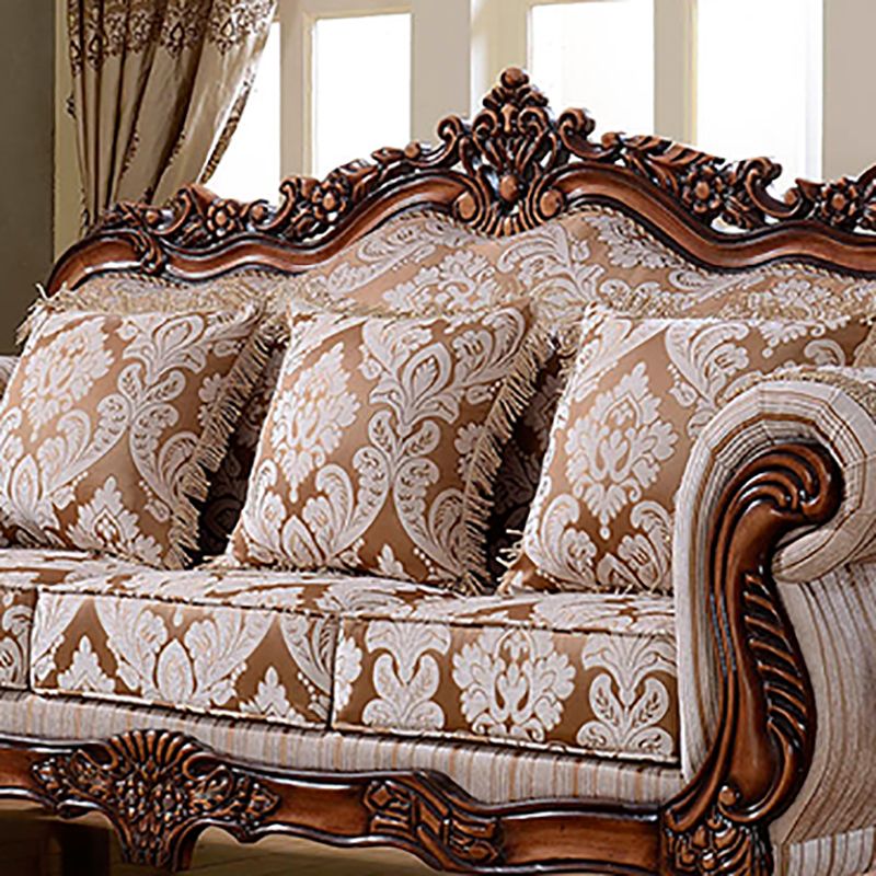 49" High Rustic Rolled Arm Sofa Linen Curved Sofa with Camel Back for Apartment