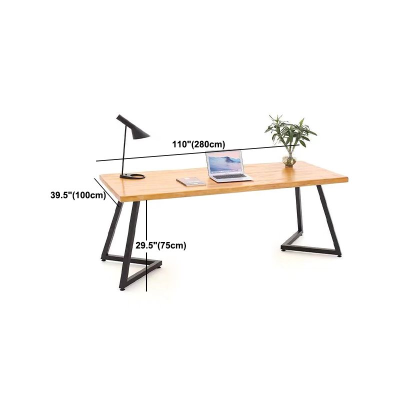 Rectangle Industrial Dining Table Double Pedestal Solid Wood Table