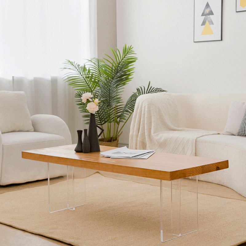 Scandinavian Coffee Table with Solid Wood Top and Acrylic Base