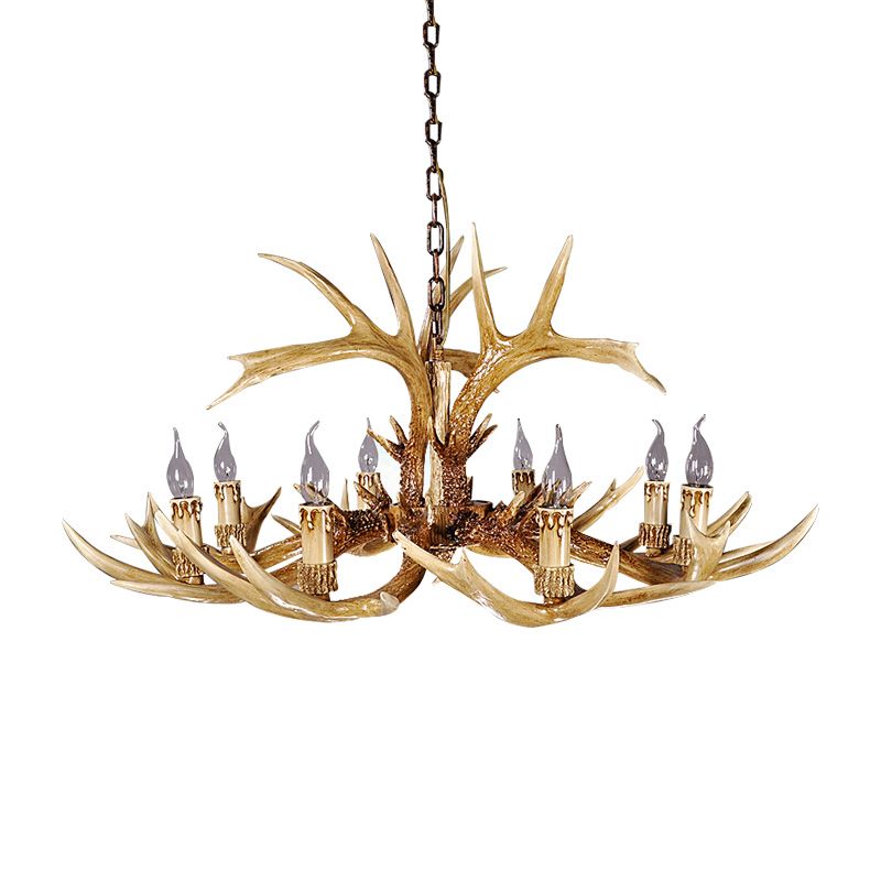 Traditional Antler Shaped Hanging Lamp 8 Bulbs Resin Chandelier Light Fixture in Brown