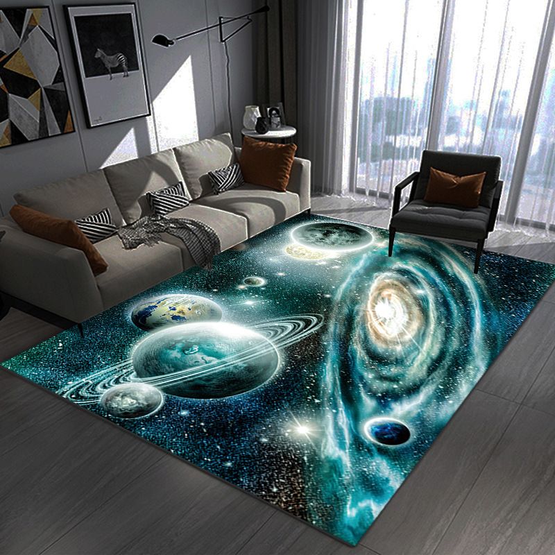 Modern Spacecraft Pattern Rug Polyester Carpet Non-Slip Backing Area Rug for Living Room