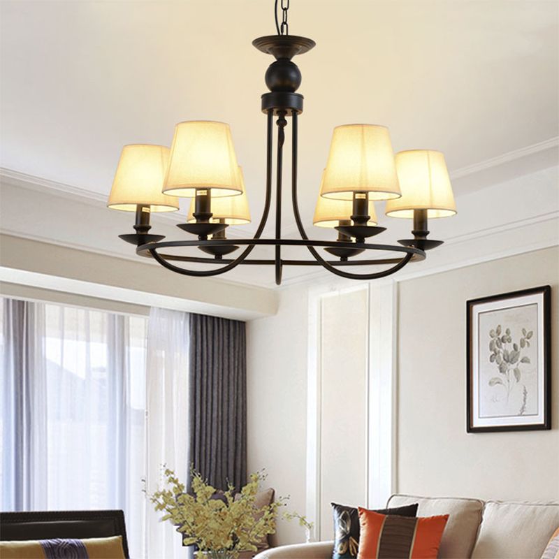 Classic Bucket Shade Chandelier Lighting Fabric Pendant Light in Black for Living Room