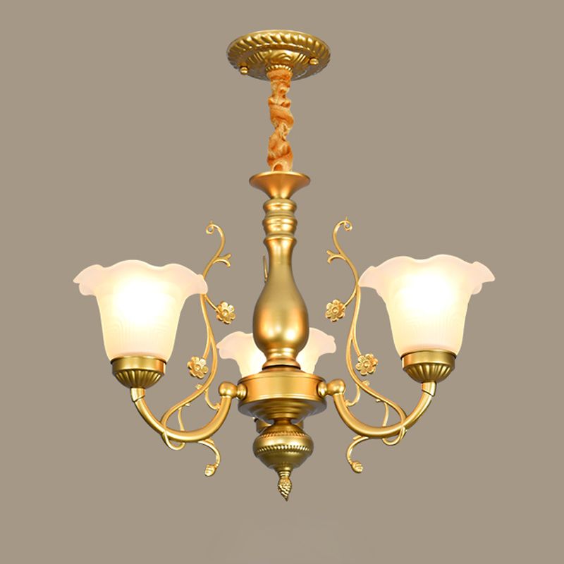 Flower Chandelier Lighting Fixtures Traditional Multi-Head Suspension Light with White Glass Shade