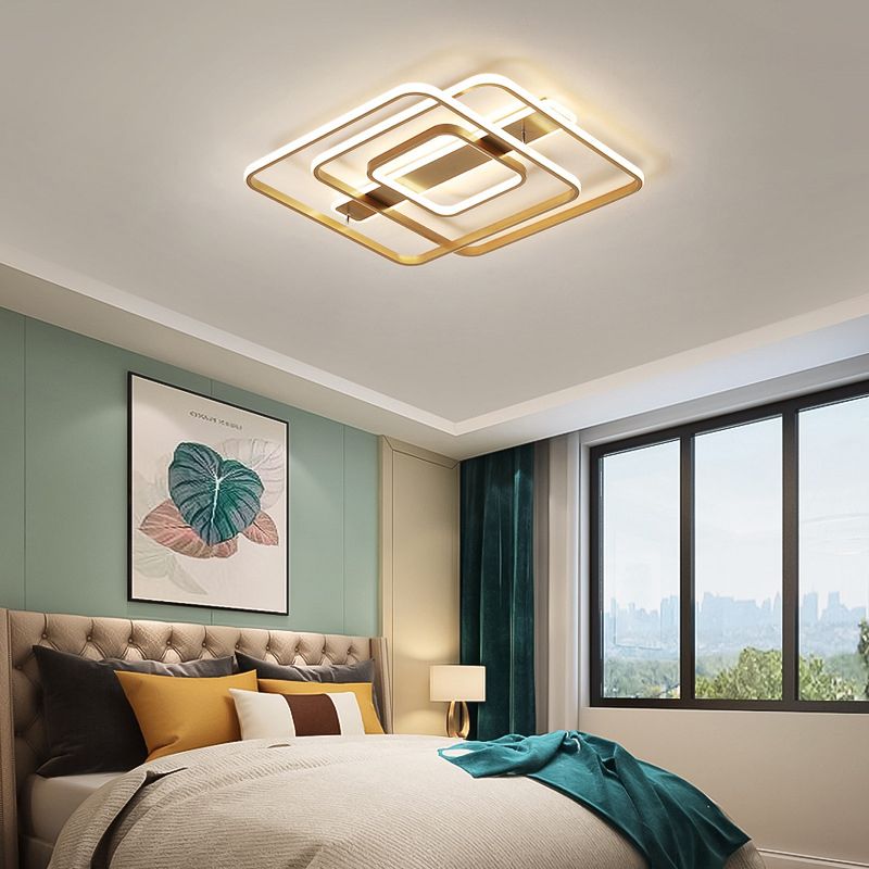 Luce a soffitto Gold Square Modernismo LED LED ACRILICO semi di montaggio in luce calda/bianca per camera da letto