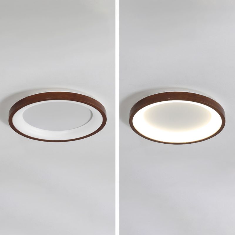 Modern Single Brown Flush Mount Lighting Wooden Ceiling Light for Bedroom