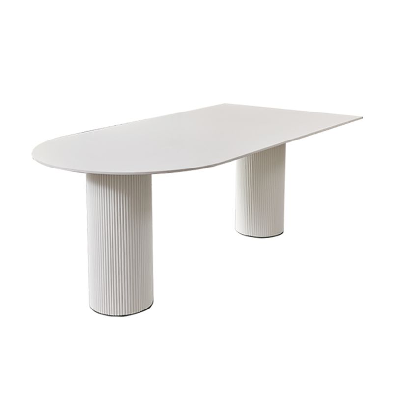 Contemporary Dining Table White Sintered Stone Double Pedestal Desk