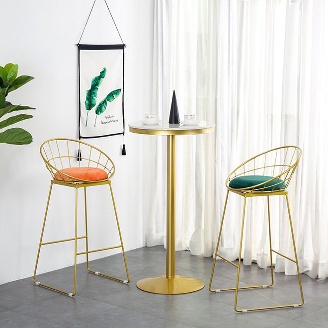 Glam Style Gold Iron Bar Table Marble Round Indoor Pedestal Bistro Table - 21.6"W x 41.3"H