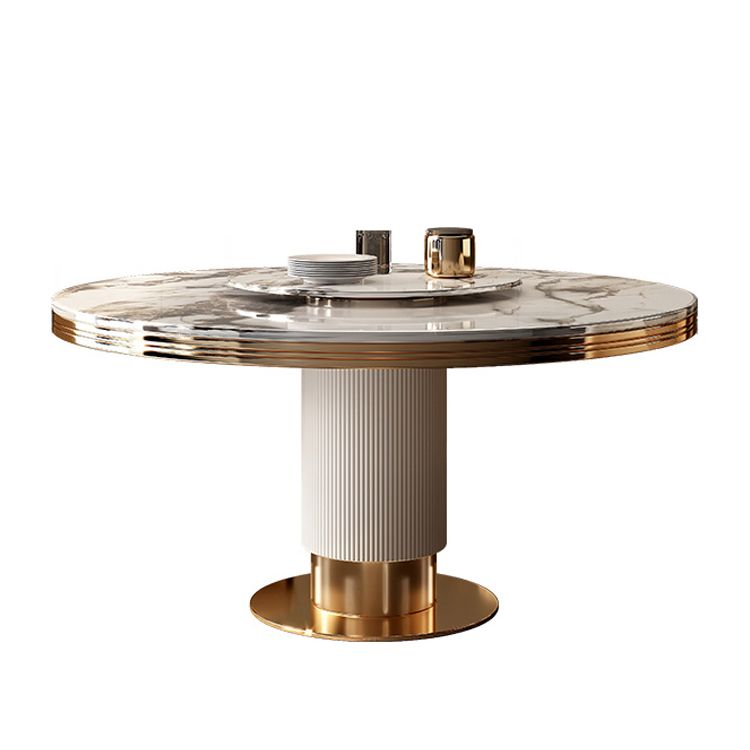 Traditional Luxury Stone Dining Table Round Gold Base Convertible Dining Table