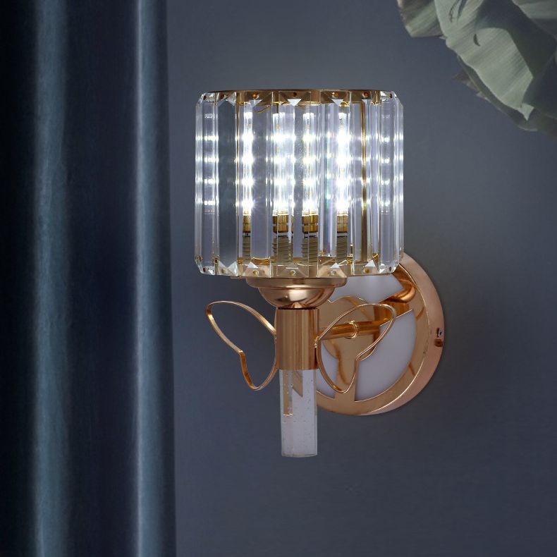 Rose Gold Small Wall Lighting Minimalist 1-Light Prismatic Crystal Sconce for Hallway