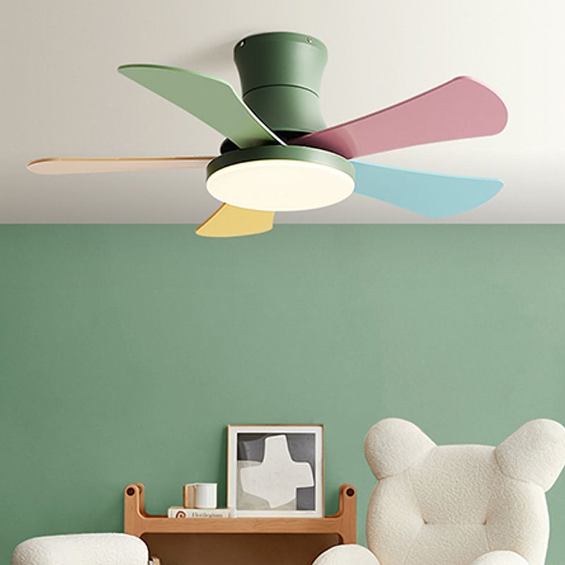 Metal Colorful LED Flush Mount Fan Lamp 3 Gears Children Ceiling Fan Light for Living Room