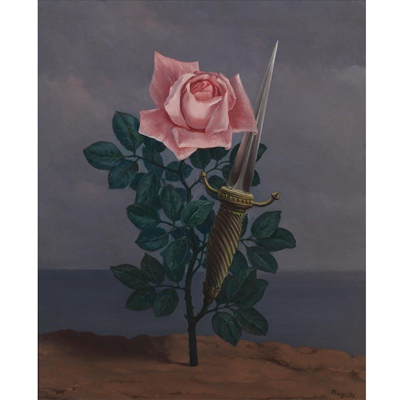 Art Rose and Knight Murals Wallpaper Surreal Non-Woven Fabric Wall Decor in Pink-Green