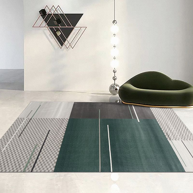 Green Living Room Area Carpet Color-Blcked Polyester Area Rug Stain Resistant Rug