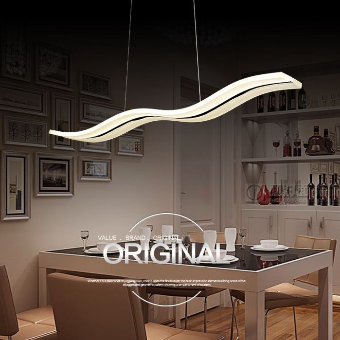 Minimalist Wave Island Pendant Light Acrylic Dinning Room LED Chandelier Lighting in White