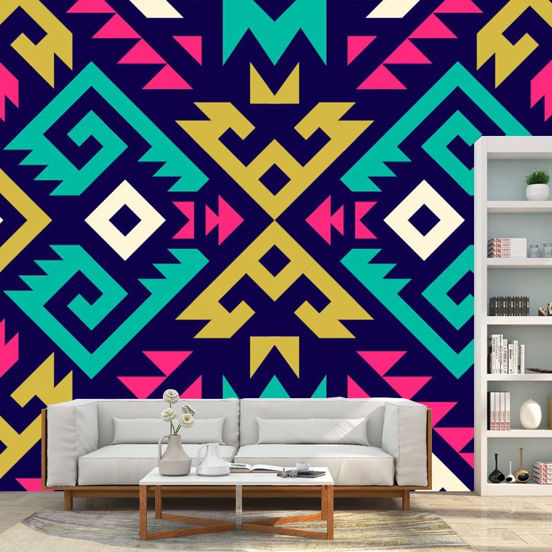 Bohemian Geo Symmetry Wall Mural Decal Red-Yellow-Green Waterproof Wall Covering for Home