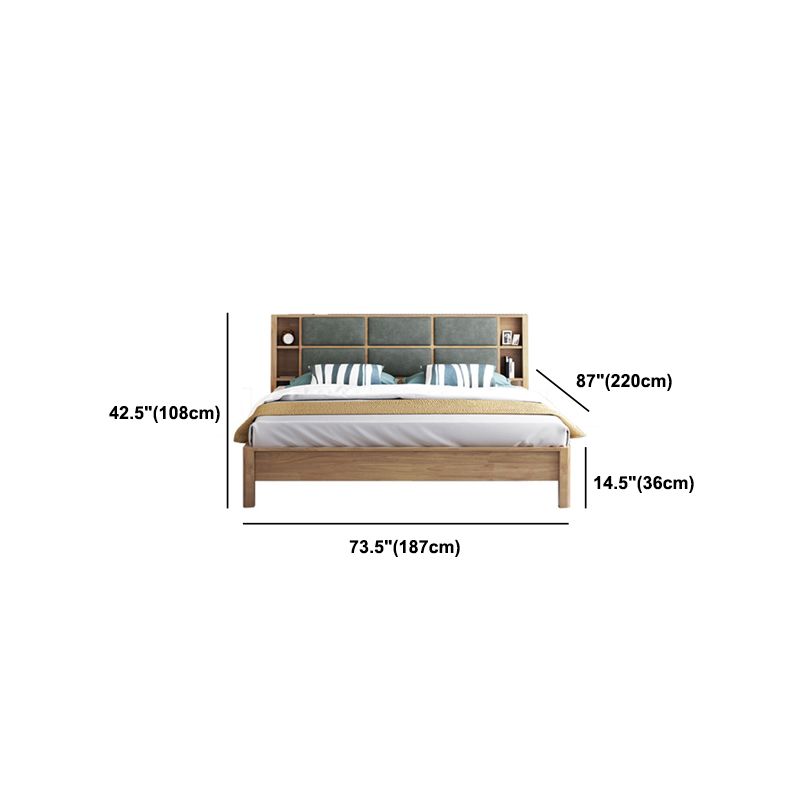 84.65 inch Wide Contemporary Bed Frame Rubberwood Bed with Storage