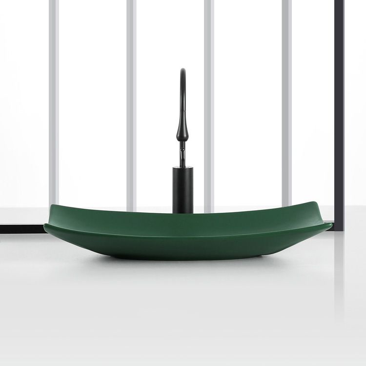 Modern Bathroom Sink Pop-Up Drain Porcelain Rectangular Vessel Lavatory Sink