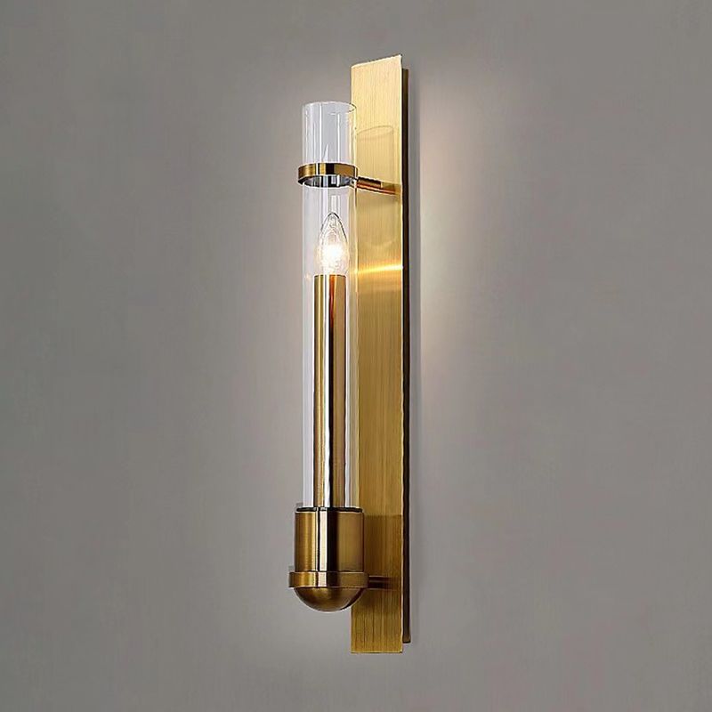 Cylinder Shape Glass Wall Lighting Modern Style 1 Light Wall Mounted Light in Gold