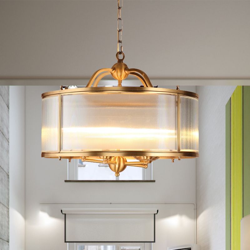 Drum cucina il lampadario del lampadario in vetro a costola glassata coloniale 4/5 teste in oro lampada appesa