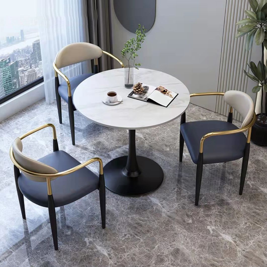 Silla de comedor de cuero estilo diseñador con acabado mate y respaldo abierto (juego de 2)