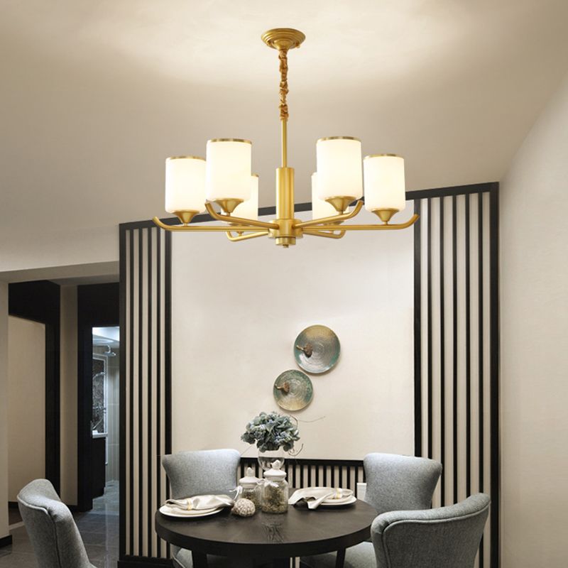 Gold Modern Simplicity Metal Chandelier Cylindrical Grosted Glass Shade Multi-Lights Prowing Lampe pour le salon