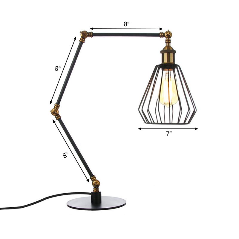 Lampada da tavolo per camera da letto Diamond Cage Illuminazione metallica Lampada da tavolo regolabile elegante a 1 testa per fattoria con finitura nera/ottone