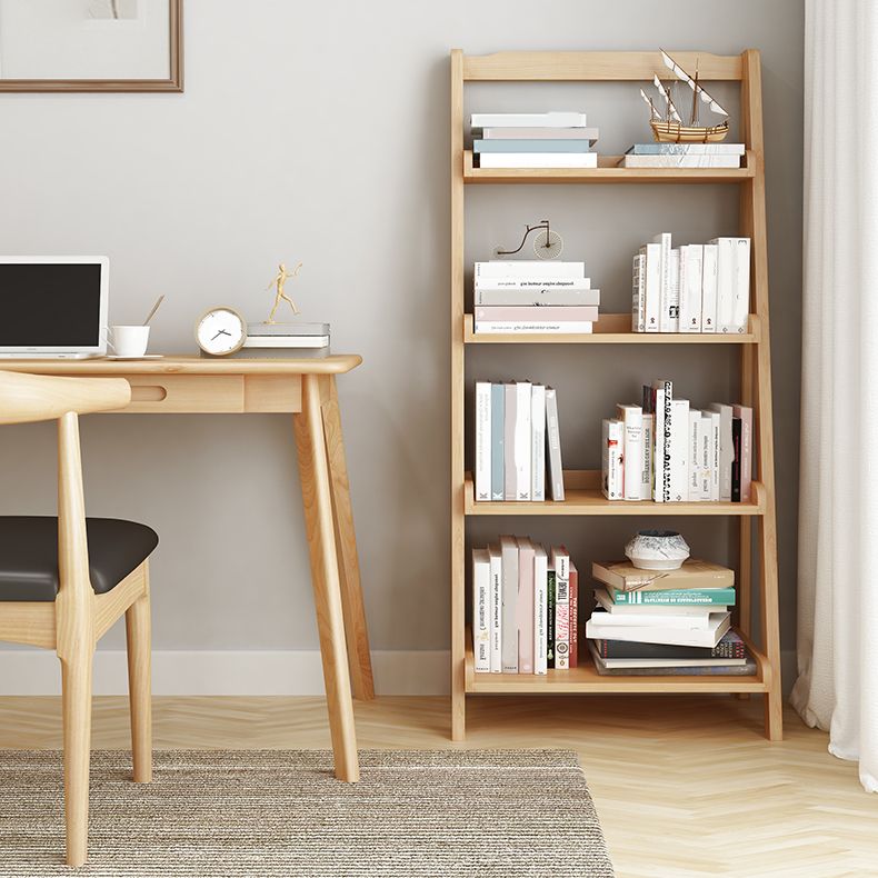 Modern Style Ladder Bookcase Open Back Solid Wood Bookshelf for Home