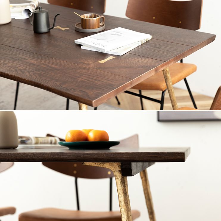 Industrial Style Oak Solid Wood Dining Table Brown Rectangle Table with Metal Base for Home Use