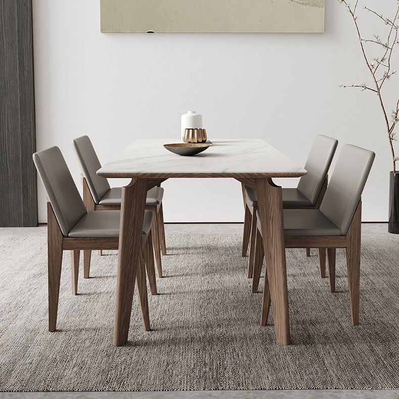 Minimalist Fixed Sintered Stone Dining¬†Room¬†Table¬†with 4 Solid Wood Legs for Kitchen