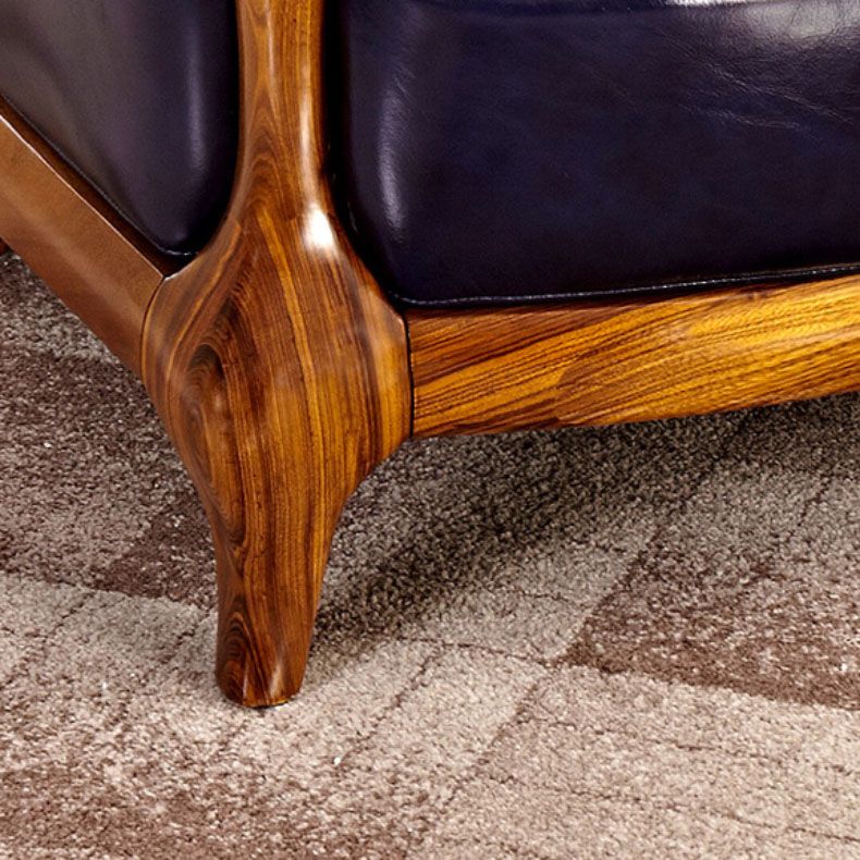 Solid Wood Frame Dining Arm Chair Leather Upholstered Arm Chair
