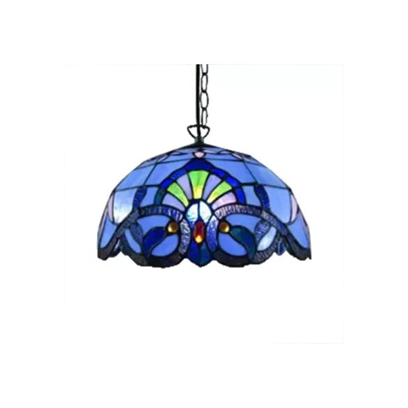 Hanging Lamps for Living Room, Adjustable 2 Lights Dome Shade Hanging Lamp with Art Glass Shade Victorian Style, 16" W