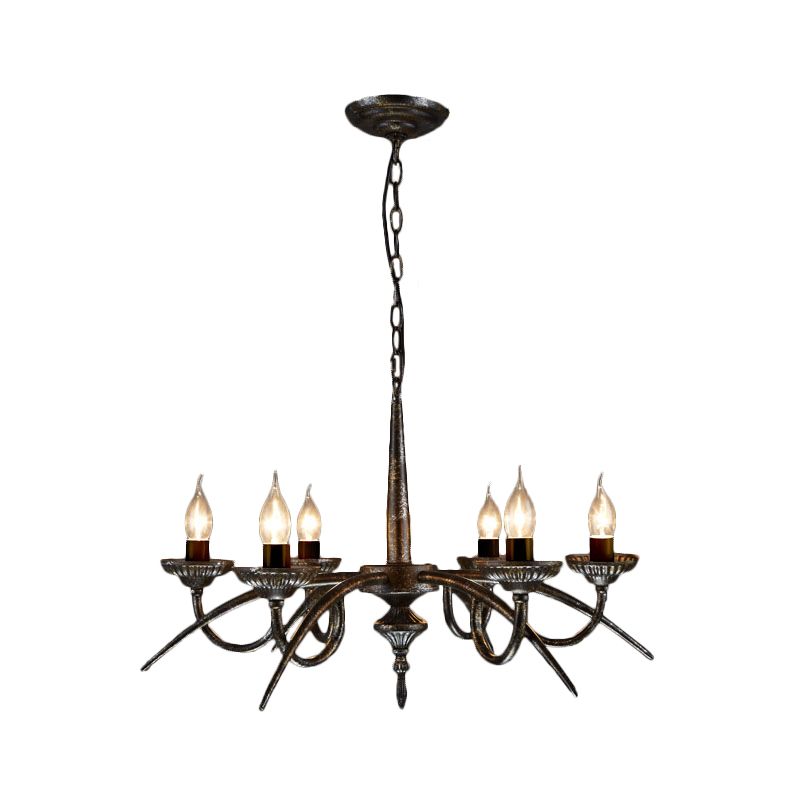 Industrial Candelabra Hanging Pendant 6 Lights Metal Ceiling Chandelier in Black for Bedroom