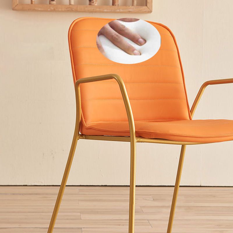 Glam Style Faux Leather Chair Arm Side Chairs with Metal Legs for Home Use