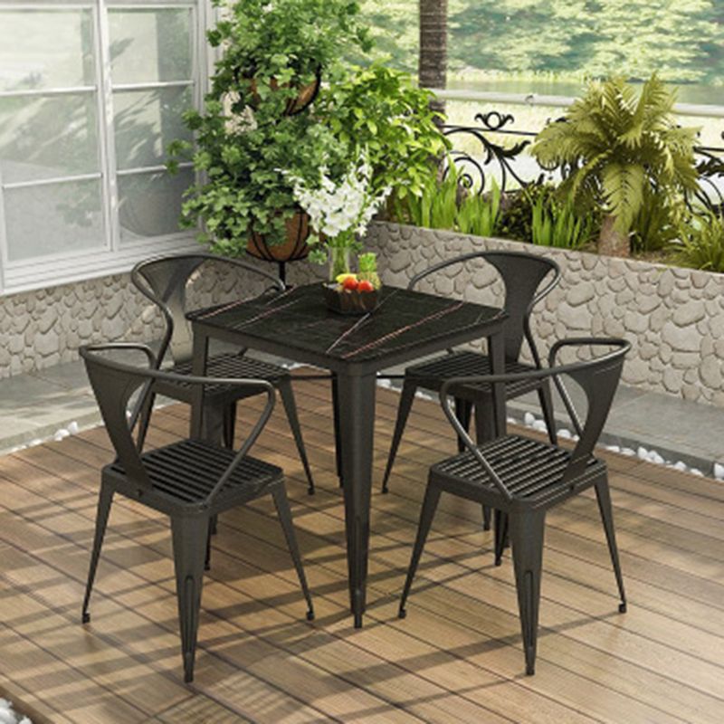 Glam Bar Stool Table Black Stone Bar Table with 4 Metal Legs