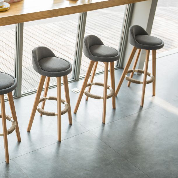 Tabouret de comptoir rotatif à dossier moderne, barre de ménage en bois avec coussin