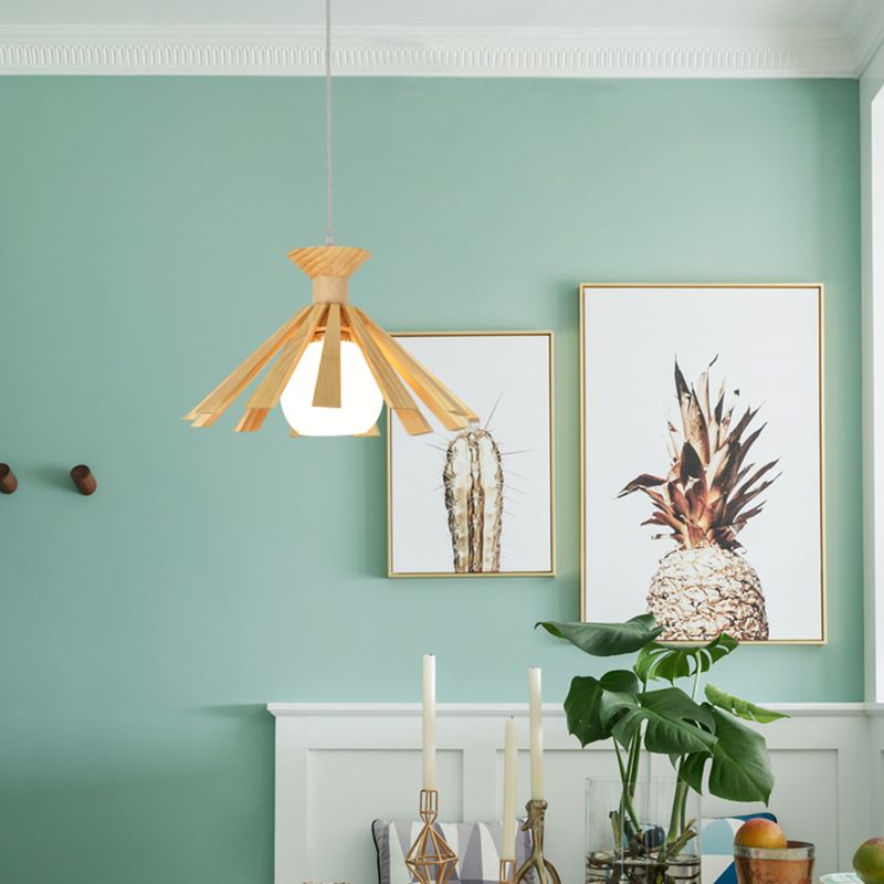 Kegelvormige eetkamer hangend plafondlicht houten Noordse stijl hanglamp lamp in hout in hout