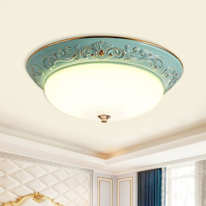 Oblong Bedroom Flush Mount Light Antiqued White Glass Yellow/Blue/Light Blue LED Flush Lamp, 12"/14.5"/17" Wide