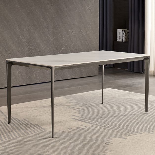 Contemporary Sintered Stone Dining Table 4 Legs Rectangular Table in White